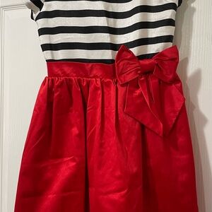 Gymboree Black & White Striped Top with Red Satin Bow Dress